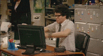 The character Maurice Moss from the TV Show "IT Crowd" throwing his computer monitor.