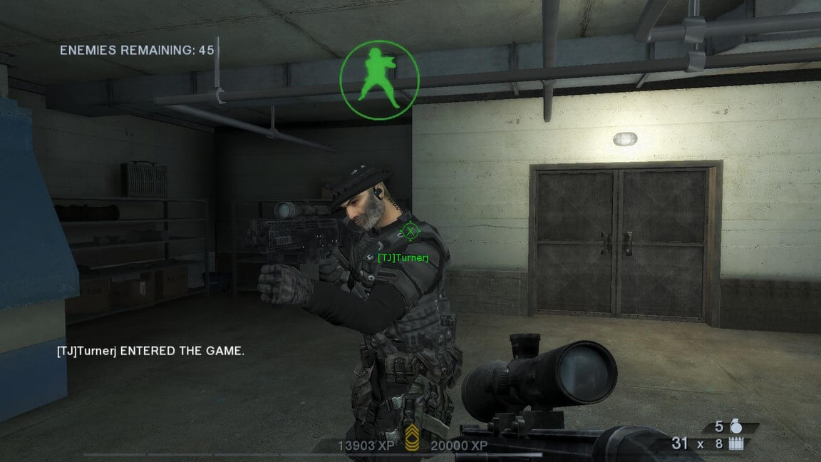 Screenshot of Rainbow Six Vegas 2 with my character looking at another instance of my character